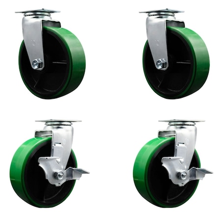 Service Caster Tool Box Caster Wheel Set 6'' Green Poly on Cast Iron Swivel Casters, 4PK TOOL-SCC-20S620-PUR-GB-2-TLB-2